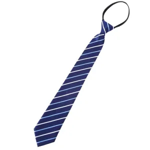 Cravatta con cerniera a righe blu da uomo, cravatta preannodata elegante per lavoro e matrimoni.