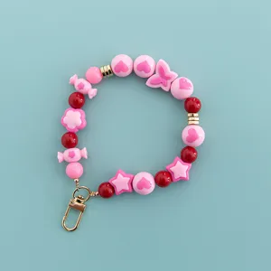 Candy color heart star bead phone lanyard cute bracelet for mobile case and bag strap