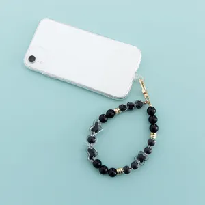 Black heart bead phone charm strap cute aesthetic accessory for mobile phone cases lovely gift