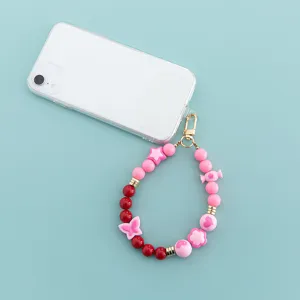 Candy color beaded phone charm strap sweet style mobile lanyard for cute decoration