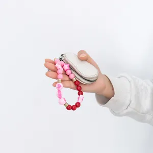 Candy color beaded phone strap with mini coin purse charm, sweet style cute accessory.