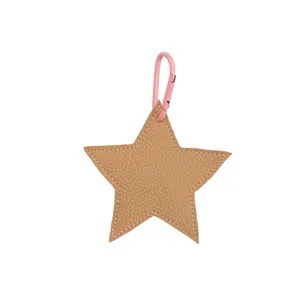 Star leather bag charm keychain with pink metal clasp cute purse pendant accessory