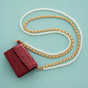 Chaîne de Sac à Main DIY en Cuir PU et Perles Style Ins Chaîne en Métal Alliage Bandoulière de Remplacement Accessoires Mode Femme