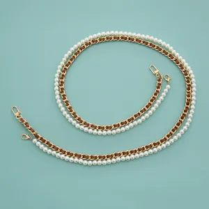 Chaîne de sac tressée en perles et cuir lanière de remplacement avec fermoirs dorés