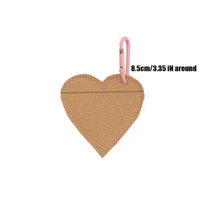 Heart-shaped leather bag charm with pink carabiner keychain stylish accessory purse pendant