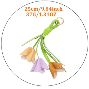 Llavero de cuero PU flor bolso encanto lindo colgante floral accesorio coche 25cm