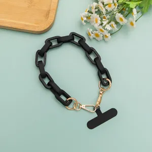 Matte schwarze Acryl Ketten Handykette Detailansicht, schickes Handyhüllen Zubehör Stile.
