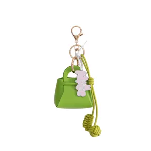 Mini leather bag keychain pendant cute green purse charm with metal ring and nice tag