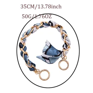 Correa de bolso de cadena metálica con pañuelo de seda, 35 cm, accesorio elegante.