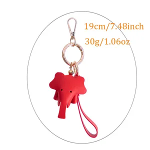 Porte-clés éléphant en cuir rouge avec anneau en métal et lanière 19cm 30g accessoire sac
