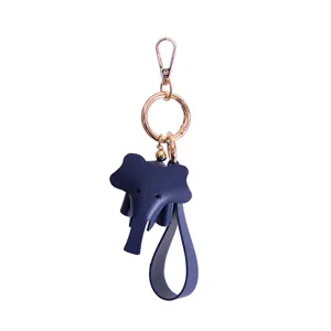 Porte-clés éléphant en cuir bleu foncé mignon anneau PU sac à main pendentif mode