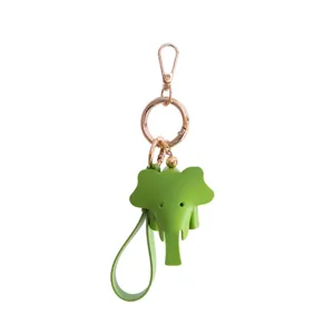 Porte-clés éléphant en cuir PU vert avec anneau en métal or rose, accessorio mignon.