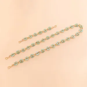 Acrylic flower bag chain strap, green floral beaded phone chain, DIY decorative accessories detail