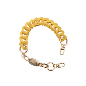 Chaîne de sac tressée en cuir PU jaune courte lanière de téléphone accessoire décoratif