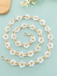 Acrylic flower bag chain strap, stylish gold metal and white floral DIY accessory for purses.