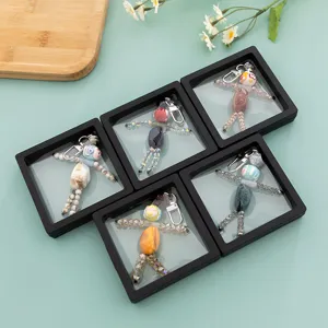 Handmade beaded doll keychain quirky cute bag charm couple gift floating box set