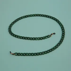 Dark green acrylic eyeglass chain detail, showing the link structure and durable rubber loop connectors.