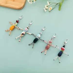 Handmade beaded doll keychain cute cartoon bag charm funny couple gift accessory 1pc