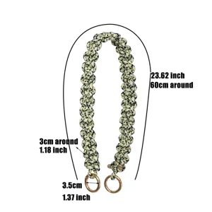 Geflochtener Taschengurt Detailansicht mit 60cm Länge und Metallringen für Handtaschen.