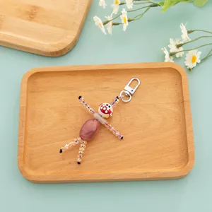 Handmade Beaded Doll Keychain Cute Cartoon Bag Charm Rhinestone Phone Strap Car Key Holder Handbag Pendant