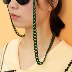 Dark green acrylic sunglasses chain stylish chunky link glasses strap for women daily wear main view