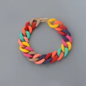 Colorful acrylic chunky chain necklace, geometric matte resin statement clavicle jewelry.