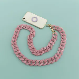 Courroie de sac en chaîne acrylique rose et lanière de téléphone, détail de bandoulière en résine.