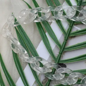 Clear acrylic chain strap detail view, transparent bag chain for trendy purse accessories.