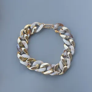 Geometric acrylic chunky chain necklace gold resin marble link fashion jewelry accessory