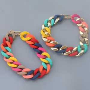 Geometric Acrylic Chunky Chain Necklace Resin Colorblocked Statement Clavicle Chain Fashion Jewelry For Women