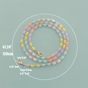 Colorful beaded bag chain long crossbody strap rainbow acrylic beads replacement accessory 120cm