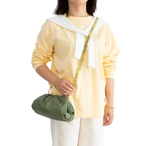 Green cloud pouch bag with acrylic bead chain strap stylish women crossbody shoulder bag