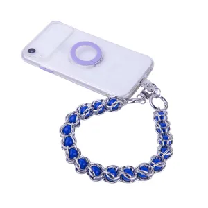 Durable Metal Beaded Acrylic 40CM Bag Chain Phone Case Strap with Blue Beads and Rings
