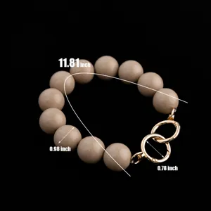 Beige round bead bag strap replacement with gold metal rings stylish purse handle accessory