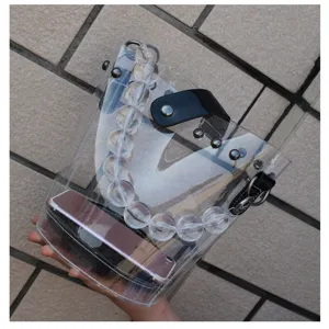Borsa a secchiello trasparente in perle acriliche borsa pvc trasparente moda donna.