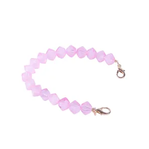 Pink acrylic faceted bead bag chain with gold lobster clasps. Perfect for stylish handbags.
