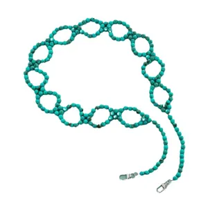 Turquoise beaded bag chain strap, elegant handmade phone charm and mask lanyard accessory.