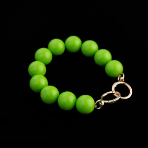 Lime green large bead bag strap accessory with gold rings, stylish handbag replacement handle.