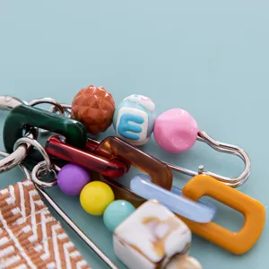 Macaron colorful DIY acrylic chain and bead keychain bag charm detail close up presentation