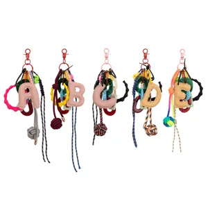 Minimalist PU Leather Letter Charm DIY Braided Rope Bamboo Shape Bag Pendant Phone Chain Cute Fashion Accessories