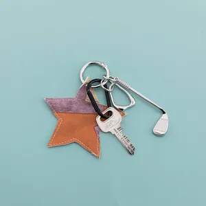 Handmade star PU leather keychain with golf club pendant stylish bag charm and car key holder