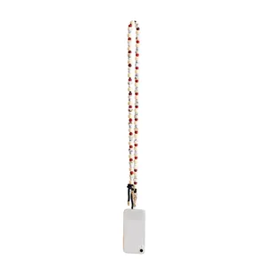 Cordino per telefono in perle di legno e acrilico, utile accessorio per custodia elegante.