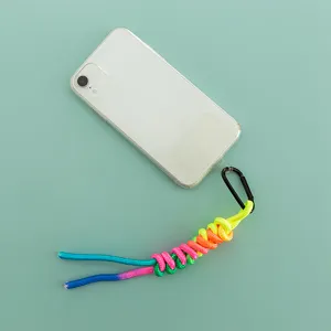 Colorful woven bag charm, vibrant keychain with carabiner and strap for handbag accessory