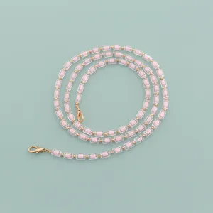 Beaded bag chain strap replacement for women, pink bead in bead design with gold clasps.