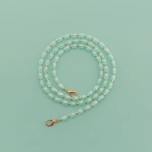 Long beaded bag strap mint green clear tube gold metal chain women crossbody purse chain replacement
