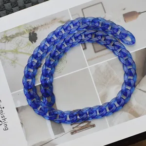 Blue acrylic chain bag strap, thick resin links shoulder replacement strap for handbags.