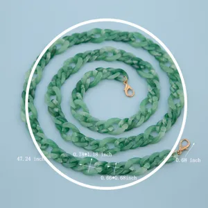 Green acrylic chain strap for crossbody bags and phone cases with gold lobster clasps