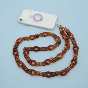 Amber acrylic phone chain, 120cm stylish cross-body strap for phone cases and bags.