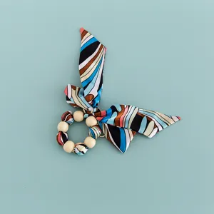 Silk scarf wooden bead keychain chic bow bag charm aesthetic accessory for daily styling.