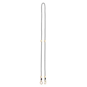 Elegante laccetto per telefono a tracolla 120cm con perline di legno e anelli metallici.